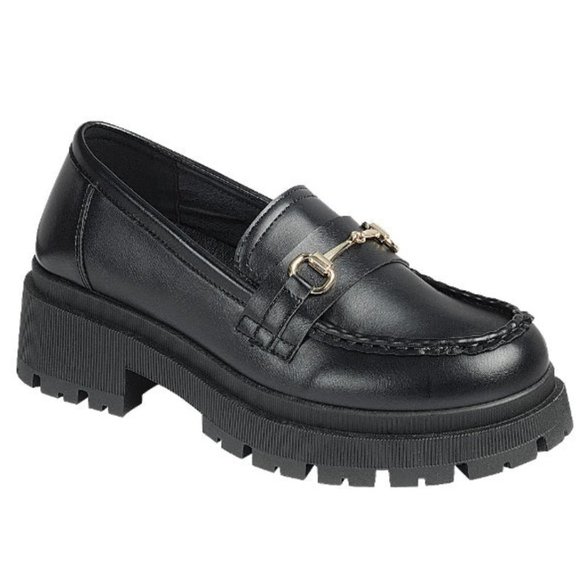 Black Chunky Loafers w/ Gold Detail - Picture 1 of 4